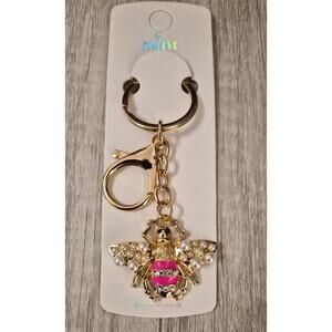 NWT Mint Gold Bumblebee Bag Charm Keychain Pink Rhinestone Pearl Cottagecore
